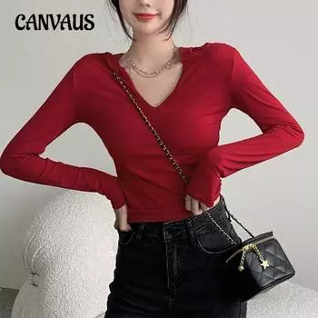 Весенне-осенняя женская блузка Spice Girls с капюшоном и V-образным вырезом, сексуальный топ с длинным рукавом M красный