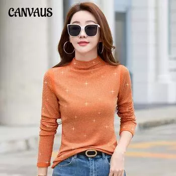 Весенне-осенняя женская блузка, утолщенная блузка с длинными рукавами и воротником до середины шеи, женская нижняя рубашка S чёрный