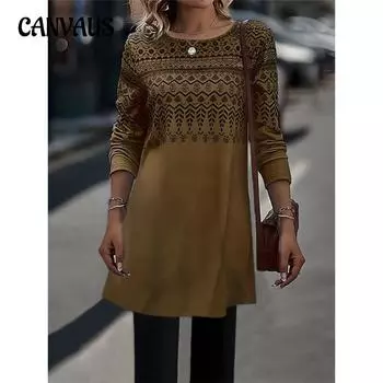 Весенне-осенняя женская блузка в уличном стиле, уличный хипстерский пуловер с круглым вырезом, топы с длинными рукавами S коричневый