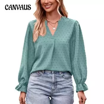 Весенне-осенняя женская блузка, жаккардовая рубашка с v-образным вырезом, свободные топы с длинными рукавами S чёрный