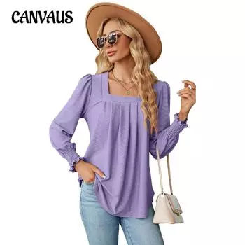 Весенне-осенняя женская блузка, жаккардовый плиссированный смокинг с квадратным вырезом, однотонный топ с длинными рукавами S белый