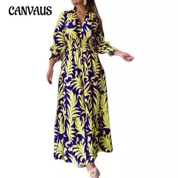 Весенне-осенняя женская длинная юбка, модный пуловер с талией, богемный принт, большое распашное платье