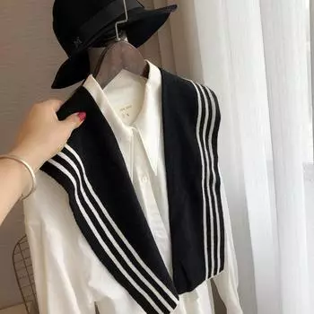 Весенне-осенняя женская двухсторонняя цветная блокирующая небольшая вязаная шаль в темно-синем стиле с защитой плеч и шеи, теплая наплечная накидка one size