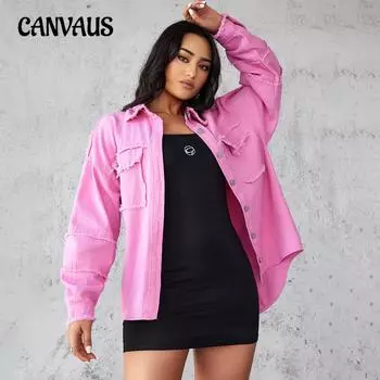 Весенне-осенняя женская джинсовая куртка больших размеров, повседневная свободная однотонная куртка-рубашка S хаки