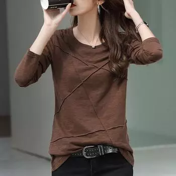 Весенне-осенняя женская футболка с длинным рукавом и круглым вырезом из бамбукового хлопка, элегантная свободная ребристая футболка, простые женские топы XXXXL белый
