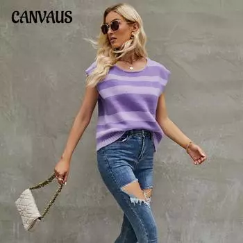 Весенне-осенняя женская футболка в полоску, свитер соответствующего цвета, модный свободный жилет без рукавов, свитер S зелёный