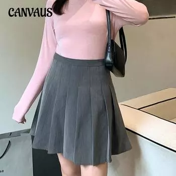 Весенне-осенняя женская классическая плиссированная юбка больших размеров с высокой талией, короткая юбка с лямкой на шее XL чёрный