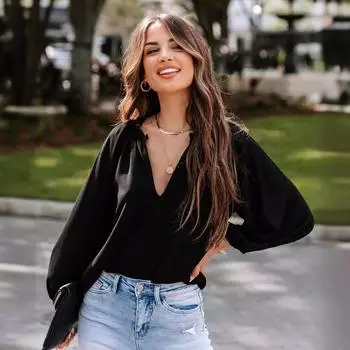 Весенне-осенняя женская классная рубашка с длинным рукавом, однотонный повседневный свободный топ с V-образным вырезом S белый