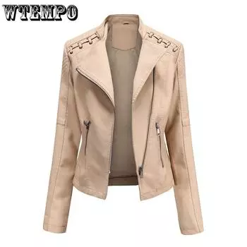 Весенне-осенняя женская кожаная куртка, короткая куртка, тонкая кожаная куртка M. Байкерская одежда S чёрный