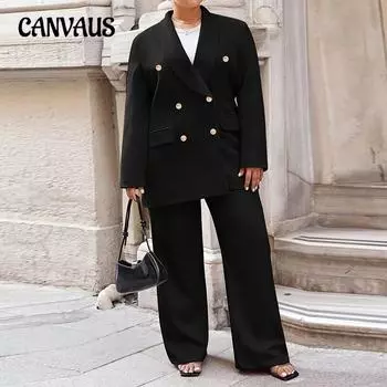 Весенне-осенняя женская куртка больших размеров, костюм темперамента, костюм с длинным рукавом, прямые брюки 1XL чёрный