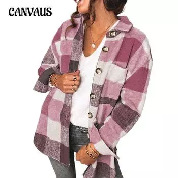 Весенне-осенняя женская куртка, клетчатая рубашка, женская повседневная куртка на пуговицах с карманами S красный