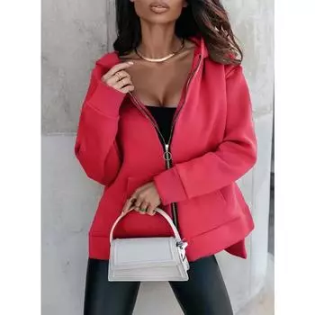 Весенне-осенняя женская куртка, модная повседневная ветровка, повседневный флисовый кардиган, свободная толстовка с капюшоном S арбуз красный