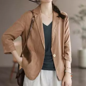 Весенне-осенняя женская куртка, однотонные пиджаки, винтажные костюмы, топ, повседневный короткий пиджак с рукавами три четверти, женский тонкий пальто M чёрный