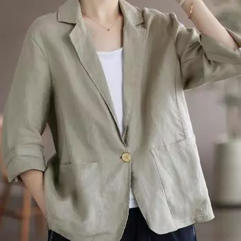 Весенне-осенняя женская куртка, однотонные пиджаки, винтажные костюмы, топ, повседневный короткий пиджак с рукавами три четверти, женский тонкий пальто M чёрный