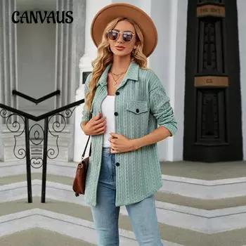 Весенне-осенняя женская куртка-рубашка Трехмерная жаккардовая куртка Однобортная свободная повседневная блузка с длинными рукавами S чёрный