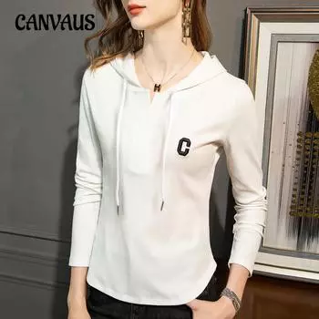 Весенне-осенняя женская куртка с длинным рукавом, повседневная с капюшоном и буквенной баской, облегающие топы с длинными рукавами M чёрный