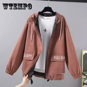 Весенне-осенняя женская куртка с капюшоном и мультяшным принтом, верхняя одежда, женское свободное пальто, женские ветровки, топы XXL