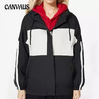 Весенне-осенняя женская куртка с контрастными цветами, принтом букв, с капюшоном, свободная, солнцезащитная, с длинными рукавами M зелёный