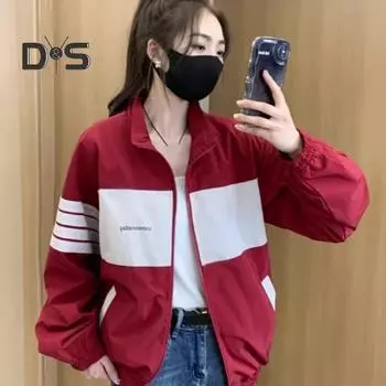 Весенне-осенняя женская куртка с лацканами и длинными рукавами, пальто в стиле пэчворк, цветное пальто с буквенным принтом, застежка-молния, боковые карманы, солнцезащитное пальто, уличная одежда 2XL чёрный