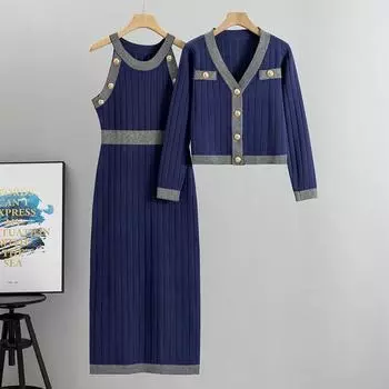 Весенне-осенняя женская мода элегантное вязаное платье-жилет XL белый