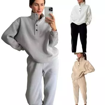 Весенне-осенняя женская мода на пуговицах с воротником-стойкой, свободные брюки, костюм размера плюс XL белый