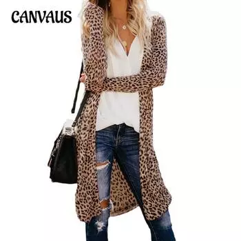 Весенне-осенняя женская мода с леопардовым принтом и принтом змеи с длинными рукавами Кардиган средней длины