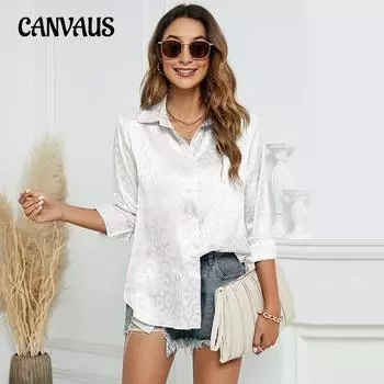 Весенне-осенняя женская мода с леопардовым принтом, жаккардовая свободная повседневная рубашка-топ с длинными рукавами S белый