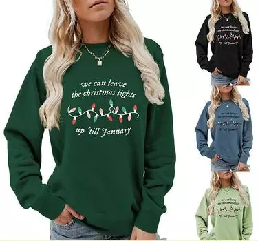 Весенне-осенняя женская мода с принтом повседневный свитер с длинным рукавом XXL чёрный