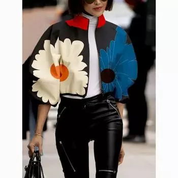 Весенне-осенняя женская модная короткая блузка с принтом в горошек XL чёрный