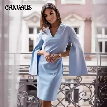 Весенне-осенняя женская модная однотонная облегающая юбка с V-образным вырезом и длинными рукавами S белый