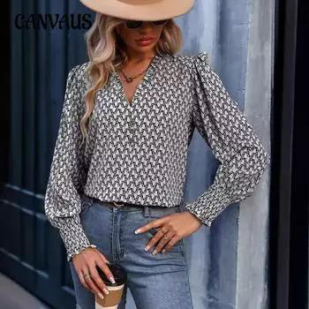 Весенне-осенняя женская модная рубашка с геометрическим принтом и длинными рукавами S белый