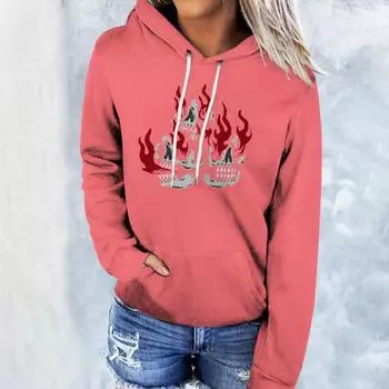 Весенне-осенняя женская модная толстовка с капюшоном и 3D-принтом, повседневный топ с длинными рукавами и воротником S