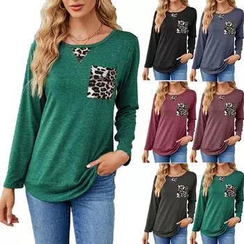 Весенне-осенняя женская новая модная футболка с длинными рукавами и леопардовым принтом, женские повседневные топы S чёрный