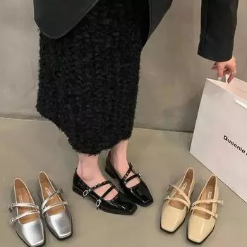 Весенне-осенняя женская обувь на плоской подошве, модная женская обувь с мелкой пряжкой, женская обувь Мэри Джейн из мягкой кожи 35 чёрный