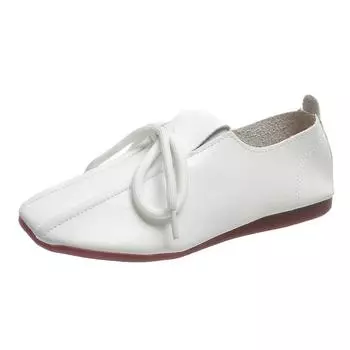 Весенне-осенняя женская обувь высокого качества, модные туфли на плоской подошве с квадратным носком, однотонные, на низком каблуке, со шнуровкой 35