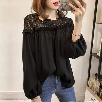 Весенне-осенняя женская одежда, нижняя рубашка, белая, черная сетчатая лоскутная блузка, верх M белый