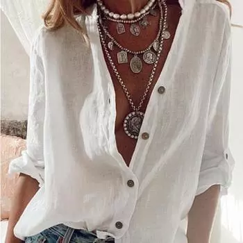 Весенне-осенняя женская однотонная хлопково-льняная рубашка с длинными рукавами и отложным воротником, свободные топы большого размера S красный