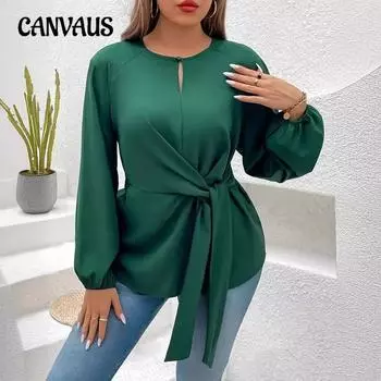 Весенне-осенняя женская однотонная рубашка с круглым воротником и длинным рукавом, топы больших размеров L зелёный