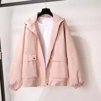 Весенне-осенняя женская повседневная бейсбольная куртка с капюшоном XXL чёрный