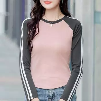 Весенне-осенняя женская повседневная футболка в стиле ретро с длинным рукавом и внутренней частью снизу S белый