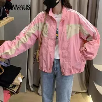 Весенне-осенняя женская повседневная куртка с контрастными цветами, длинными рукавами, завязками на лацканах и защитой от солнца M розовый