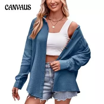 Весенне-осенняя женская повседневная модная свободная рубашка с длинным рукавом и карманом, однотонная рубашка S чёрный