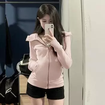 Весенне-осенняя женская повседневная однотонная тонкая куртка-свитер с капюшоном XL чёрный