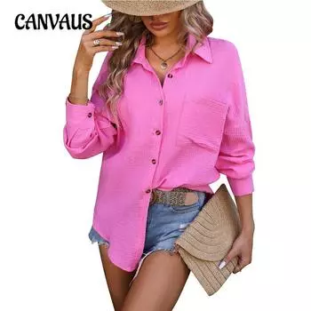 Весенне-осенняя женская повседневная рубашка из мятой ткани с заниженными плечами и длинными рукавами S чёрный