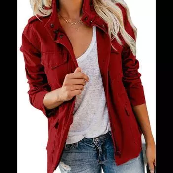 Весенне-осенняя женская приталенная модная однотонная свободная куртка с множеством карманов XXXXXL чёрный