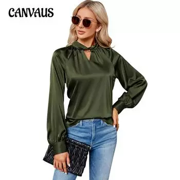 Весенне-осенняя женская рубашка-блузка с v-образным вырезом и длинными рукавами, свободный топ S армия зеленый