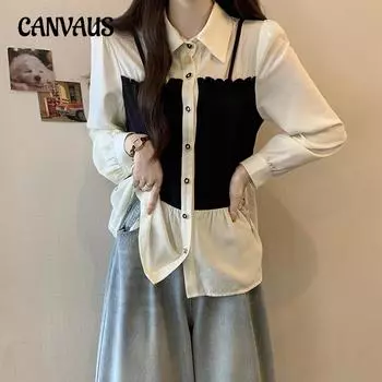 Весенне-осенняя женская рубашка больших размеров, блузка с длинными рукавами и блузкой на бретельках L синий