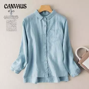 Весенне-осенняя женская рубашка больших размеров, хлопково-льняная рубашка, свободные наружные винтажные топы, блузка