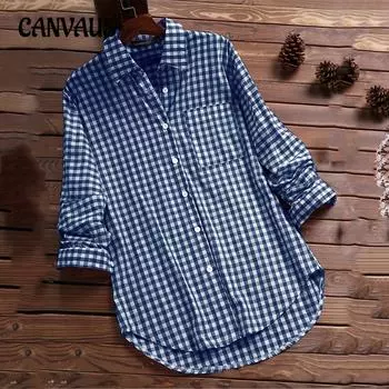 Весенне-осенняя женская рубашка больших размеров с клетчатыми лацканами и длинными рукавами в винтажном стиле S красный