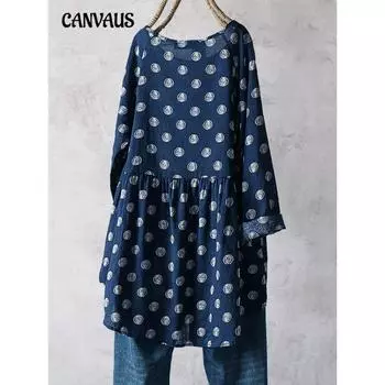 Весенне-осенняя женская рубашка больших размеров с круглым вырезом и принтом, свободное повседневное платье-рубашка с длинным рукавом M белый